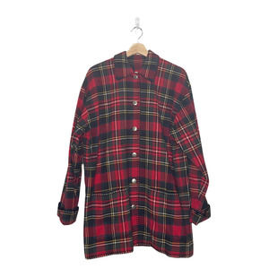 Vintage Picone Sport Flannel Coat Red Plaid Collar Buttons Cotton Size Small